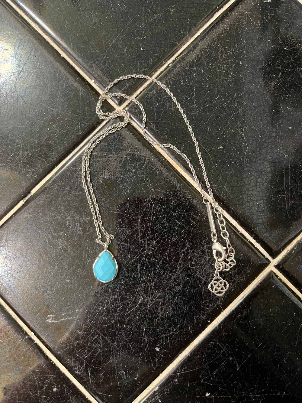 Kendra Scott Silver Necklace with Turquoise Blue Teardrop